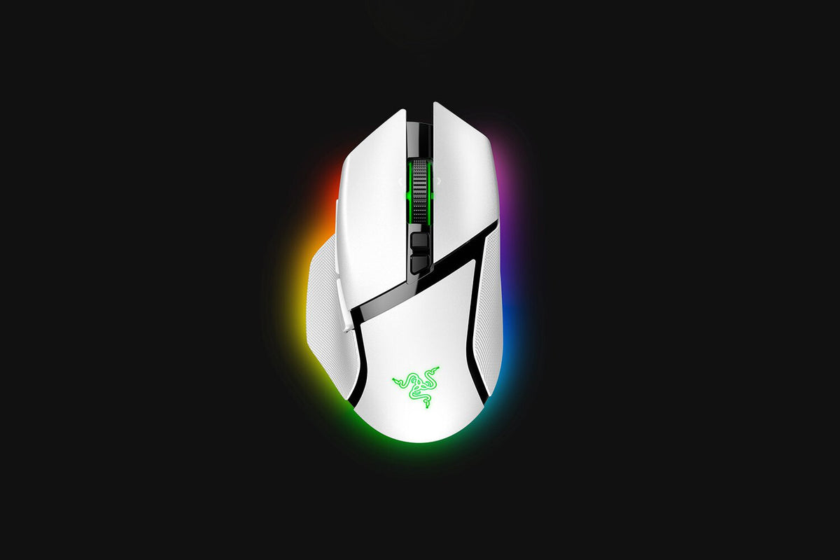 Razer Basilisk V3 Pro - RF Wireless + Bluetooth + USB Type-C Optical Mouse in White- 30,000 DPI