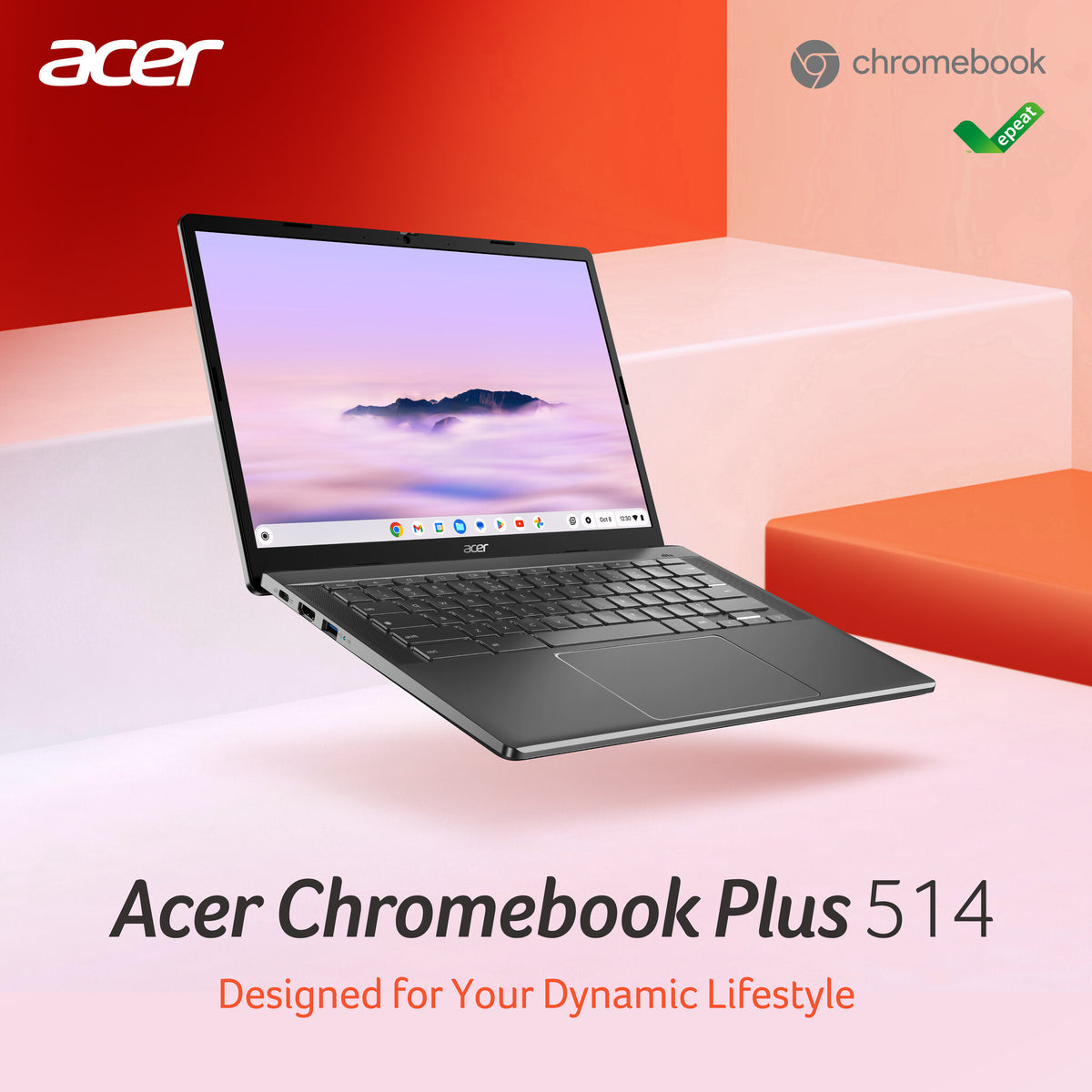 Acer Chromebook Plus 514 - 35.6 cm (14") - AMD Ryzen 5 7520C - 8 GB LPDDR5x-SDRAM - 256 GB SSD - Wi-Fi 6 - ChromeOS - Grey