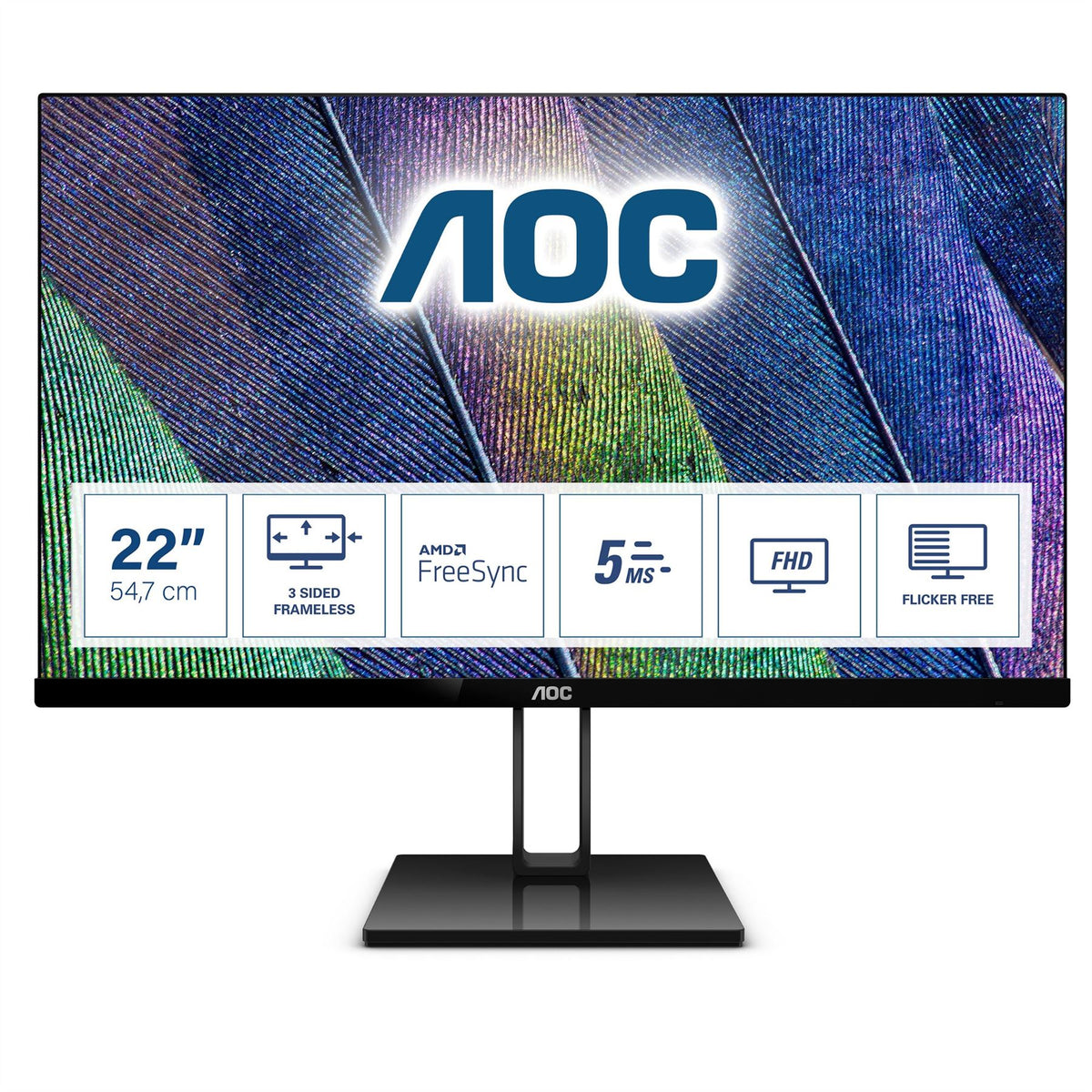 AOC V2 22V2Q Computer Monitor 54.6 cm (21.5&quot;) 1920 x 1080 pixels Full HD LED Black