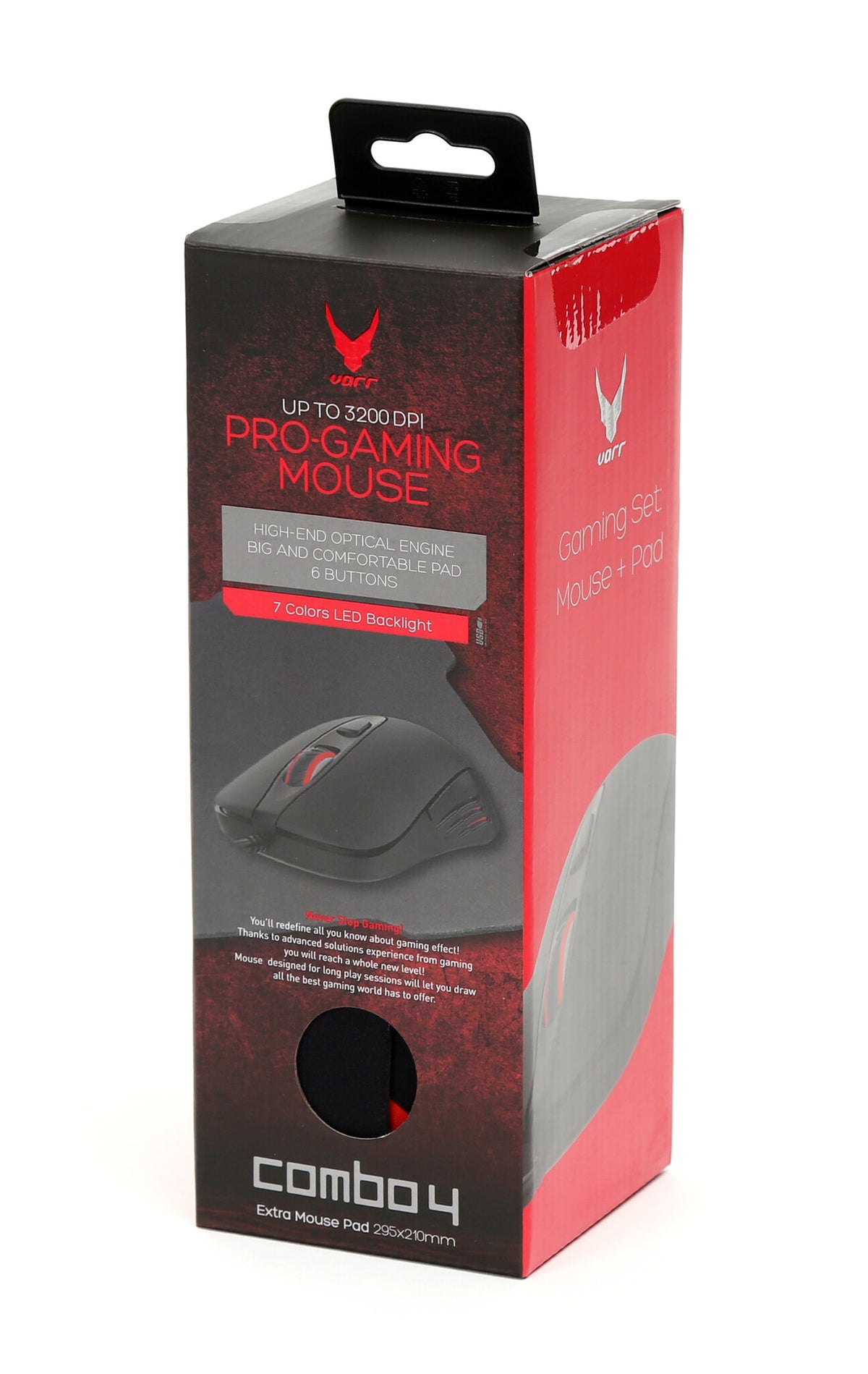 Varr VSETMPX5 Gaming Mouse and Mousepad Set - Wired USB-A Optical Backlit Mouse in Black - 3,200 DPI
