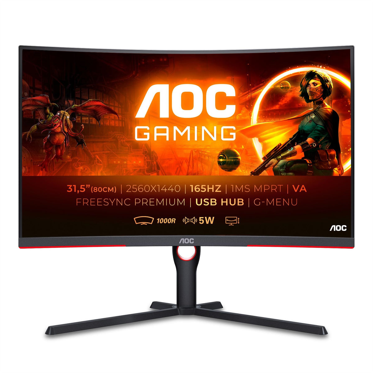 AOC CQ32G3SU/BK Computer Monitor 80 cm (31.5") 2560 x 1440 pixels Quad HD LED Black, Red