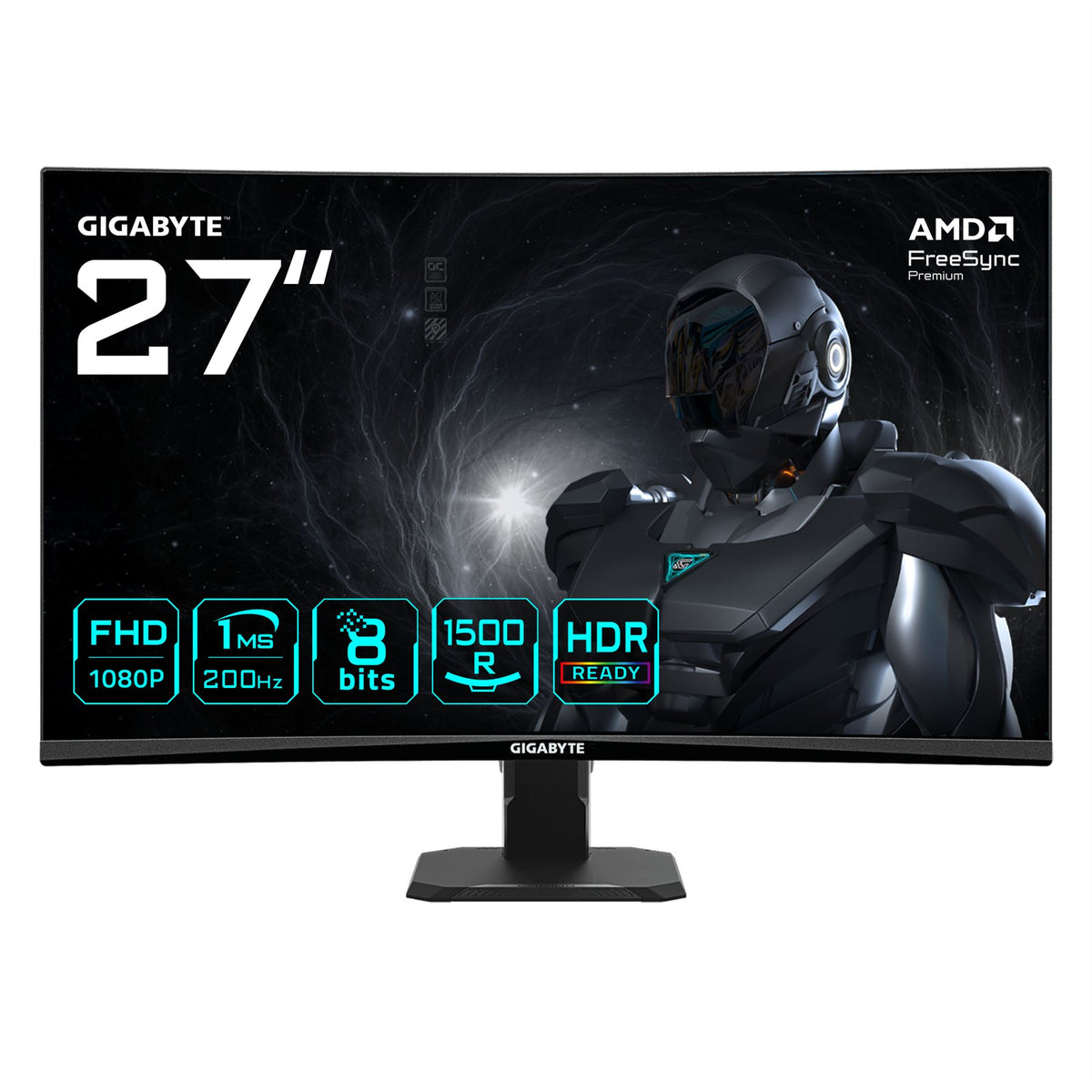 GIGABYTE GS27FCA 27" FHD Curved Gaming Monitor - 1920 x 1080, 200Hz, 1, 250 cd/m², FreeSync Premium, HDR Ready, HDMI 2.0, Displayport 1.4