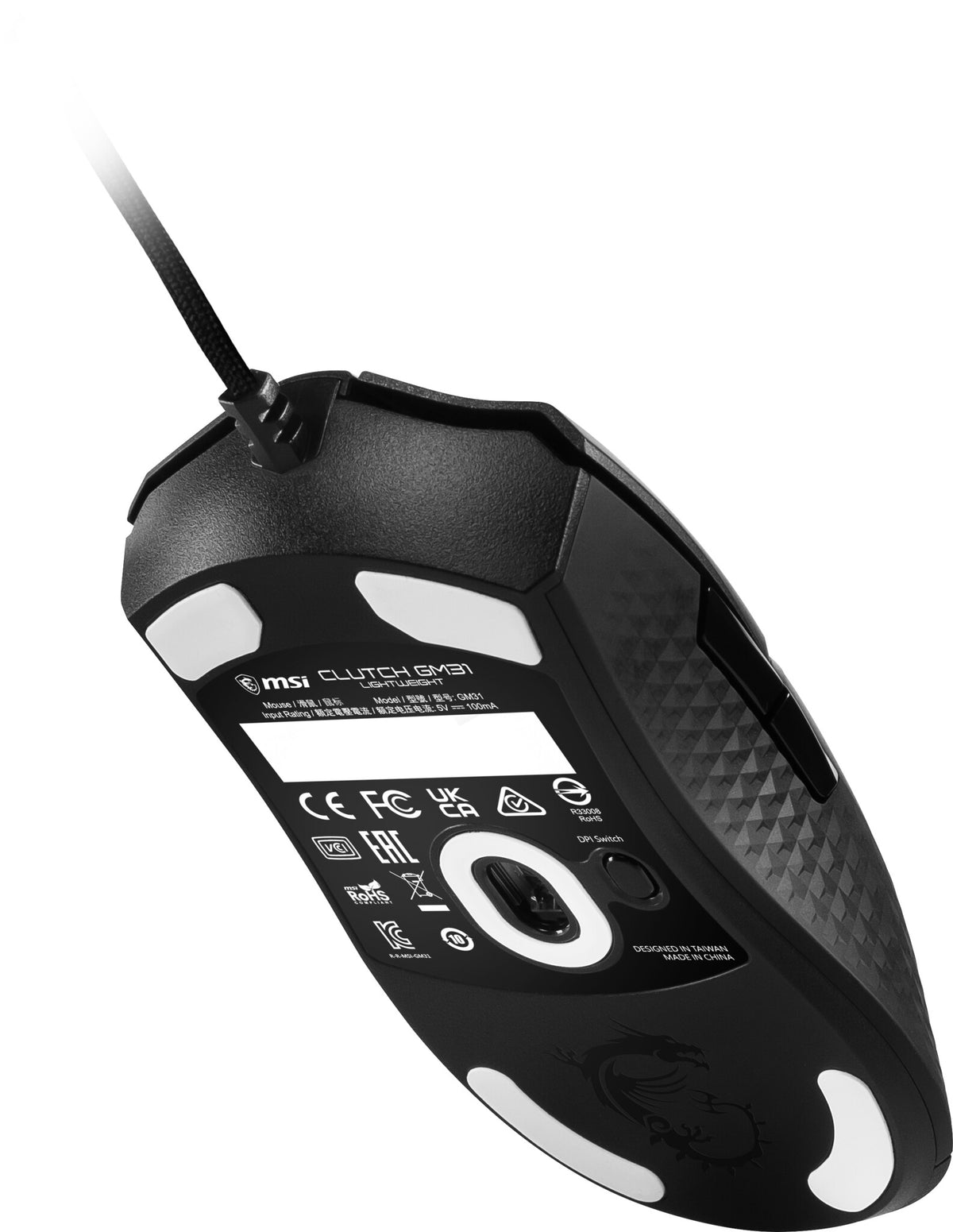 MSI CLUTCH GM31 LIGHTWEIGHT - USB Type-A Optical mouse in Black - 12,000 DPI