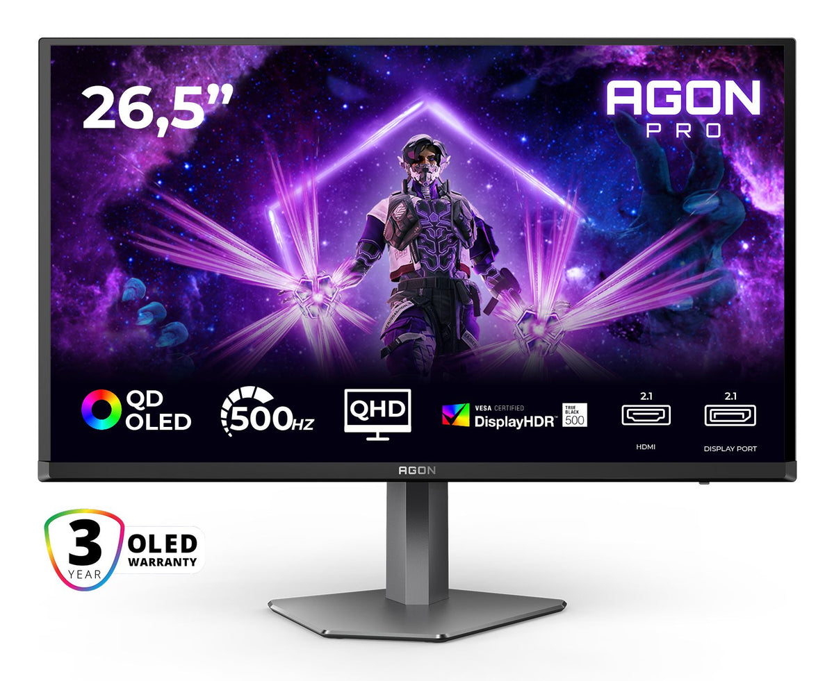 AOC AGON PRO AG276QKD2 computer monitor 67.3 cm (26.5") 2560 x 1440 pixels Quad HD QD-OLED Black, Grey