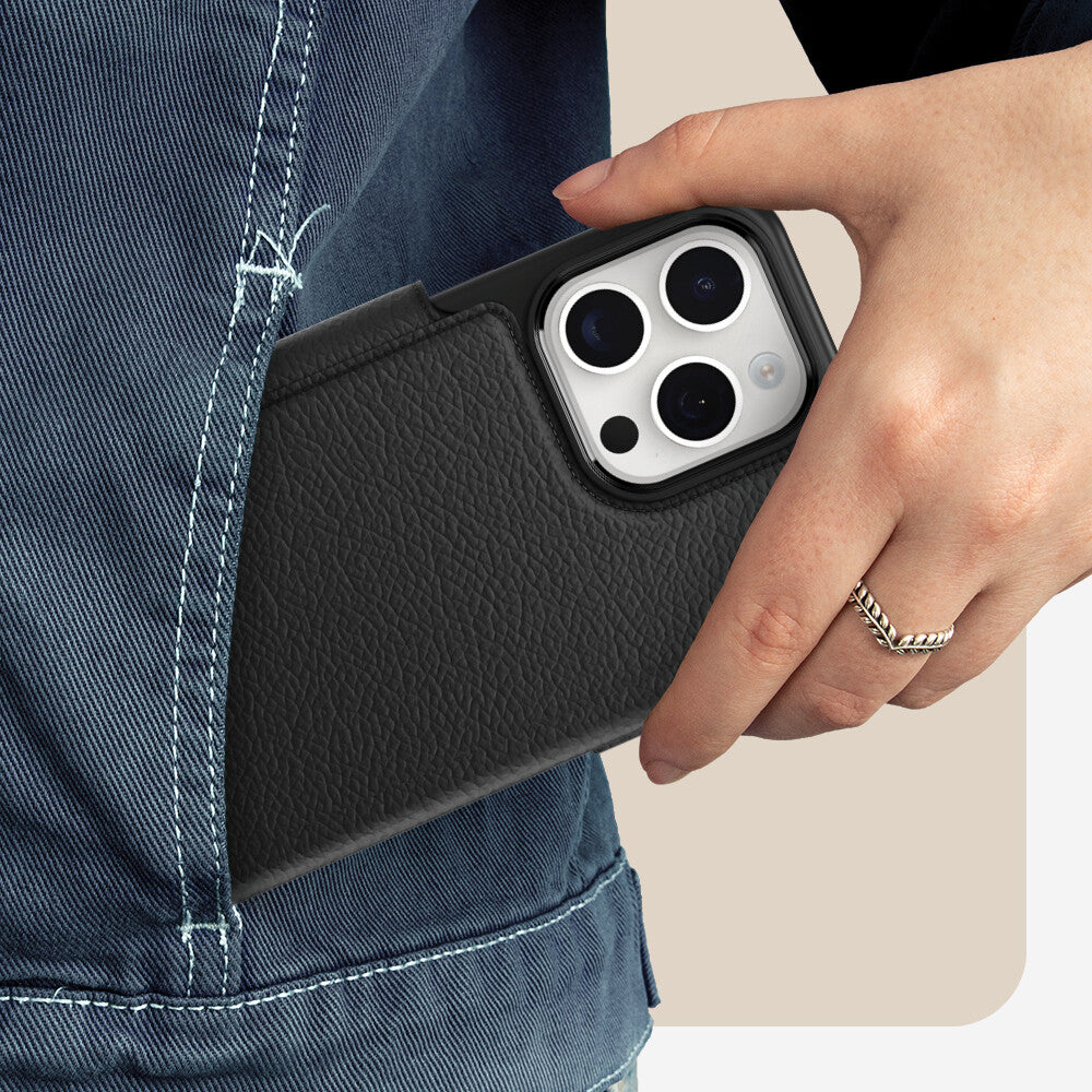 OtterBox Strada Series Folio with MagSafe for iPhone 15 Pro Max in Shadow (Black)