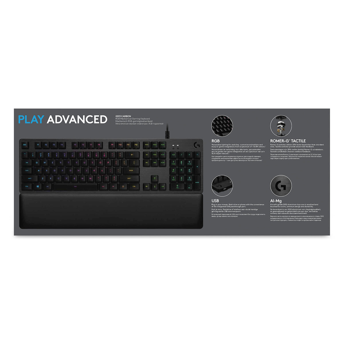 Logitech G - G513 CARBON LIGHTSYNC RGB - USB Wired RGB Mechanical Gaming Keyboard in Carbon (AZERTY French)