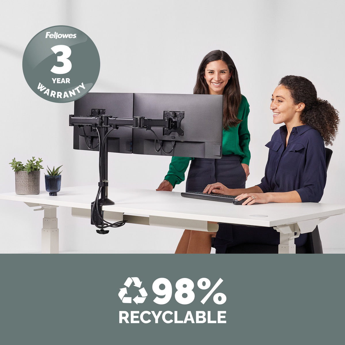 Fellowes Reflex Dual Monitor Arm - 8502601 - Desk monitor mount for upto 68.6 cm (27")