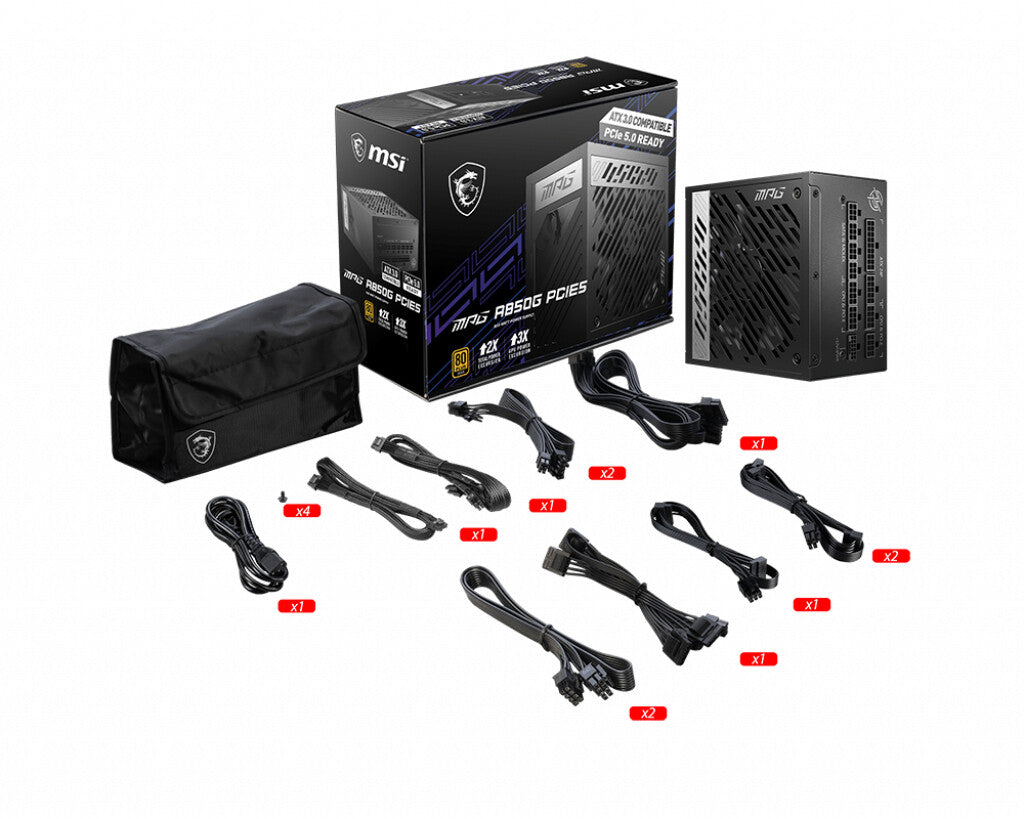 MSI MPG A850G PCIE5 - 850W 80+ Gold Fully Modular Power Supply Unit