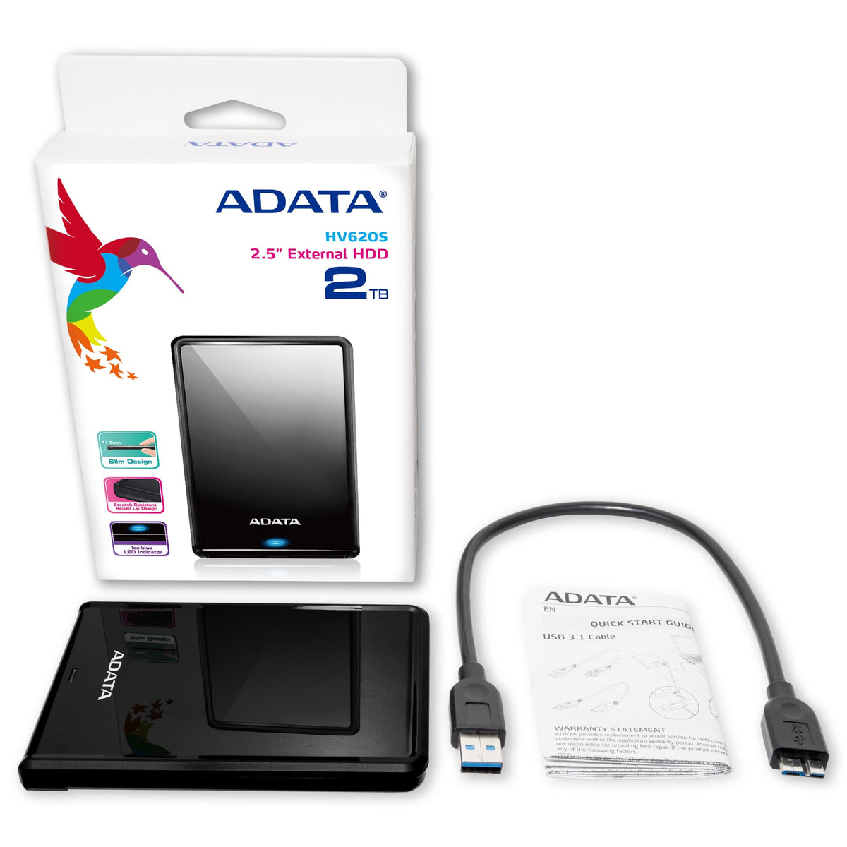 ADATA HV620S - External HDD in Black - 1 TB