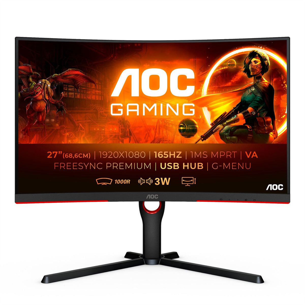 AOC C27G3U/BK Computer Monitor 68.6 cm (27") 1920 x 1080 pixels Full HD LED Black, Red