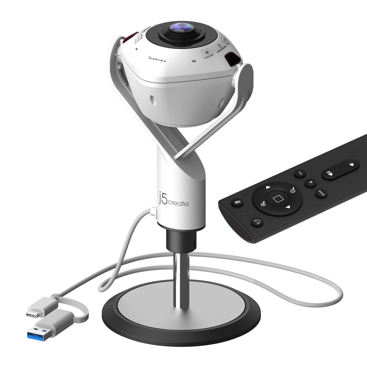 j5create JVU368 - USB Wired 360° AI-Powered 1080p Webcam with Speakerphone