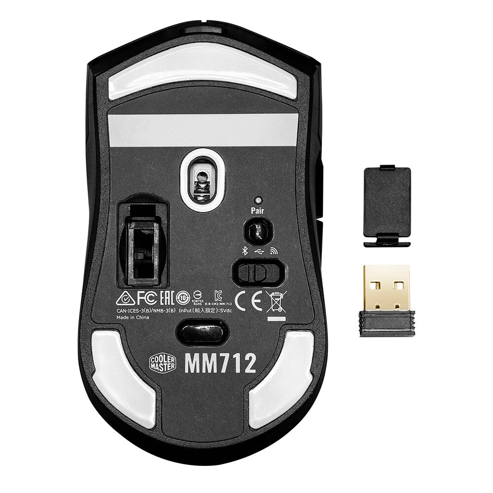 Cooler Master MM712 - RF Wireless + Bluetooth + USB Type-A Optical Mouse in Black - 19,000 DPI