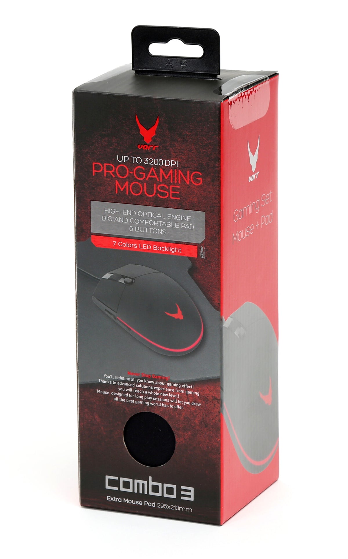 Varr VSETMPX5 Gaming Mouse and Mousepad Set - Wired USB-A Optical LED backlit Mouse in Black/Red - 3,200 DPI