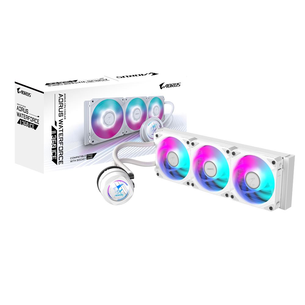 GIGABYTE AORUS WATERFORCE II 360 ICE AIO Liquid CPU Cooler - 3x120mm ARGB Fans/ slide-in interlocking mechanism/ DAISY-CHAIN/ Intel LGA 1851 and AMD AM5 Compatible