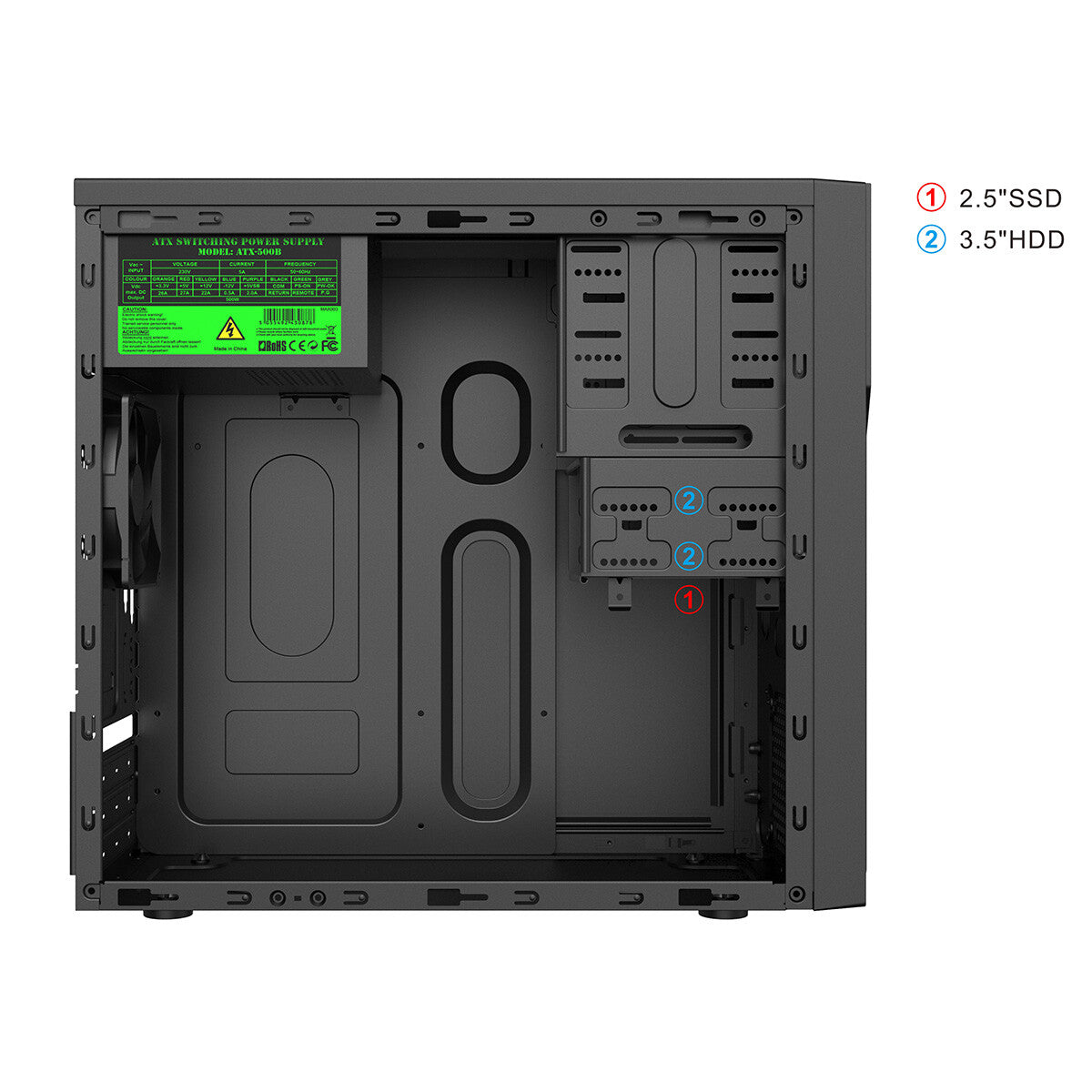 CiT CLASSIC MICRO - MicroATX Mid Tower Case in Black w/ 500W PSU