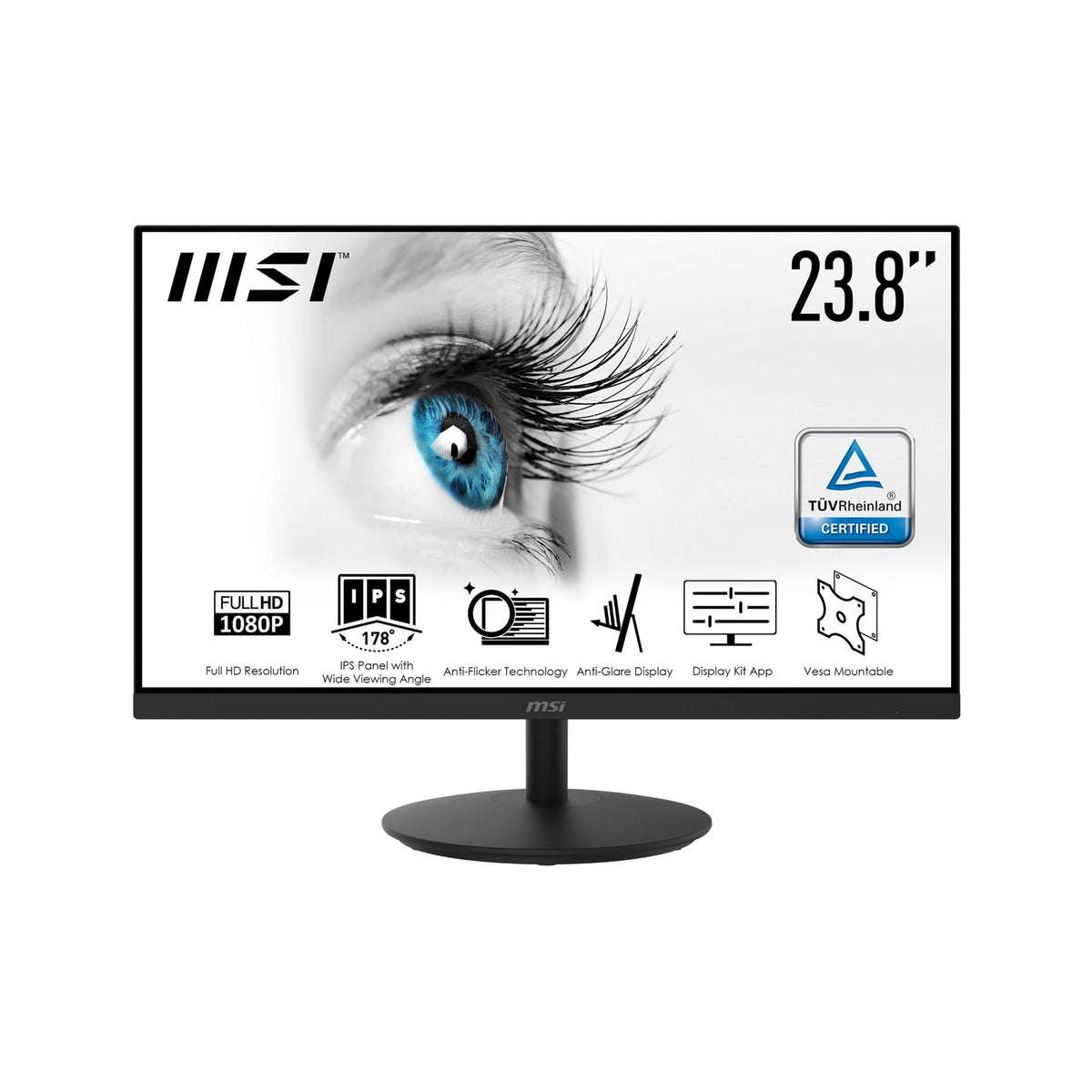 MSI Pro MP242 23.8 Inch Monitor, Full HD (1920 x 1080), 75Hz, IPS, 5ms, HDMI, VGA, Built-in Speakers, Anti-Glare, Anti-Flicker, Le