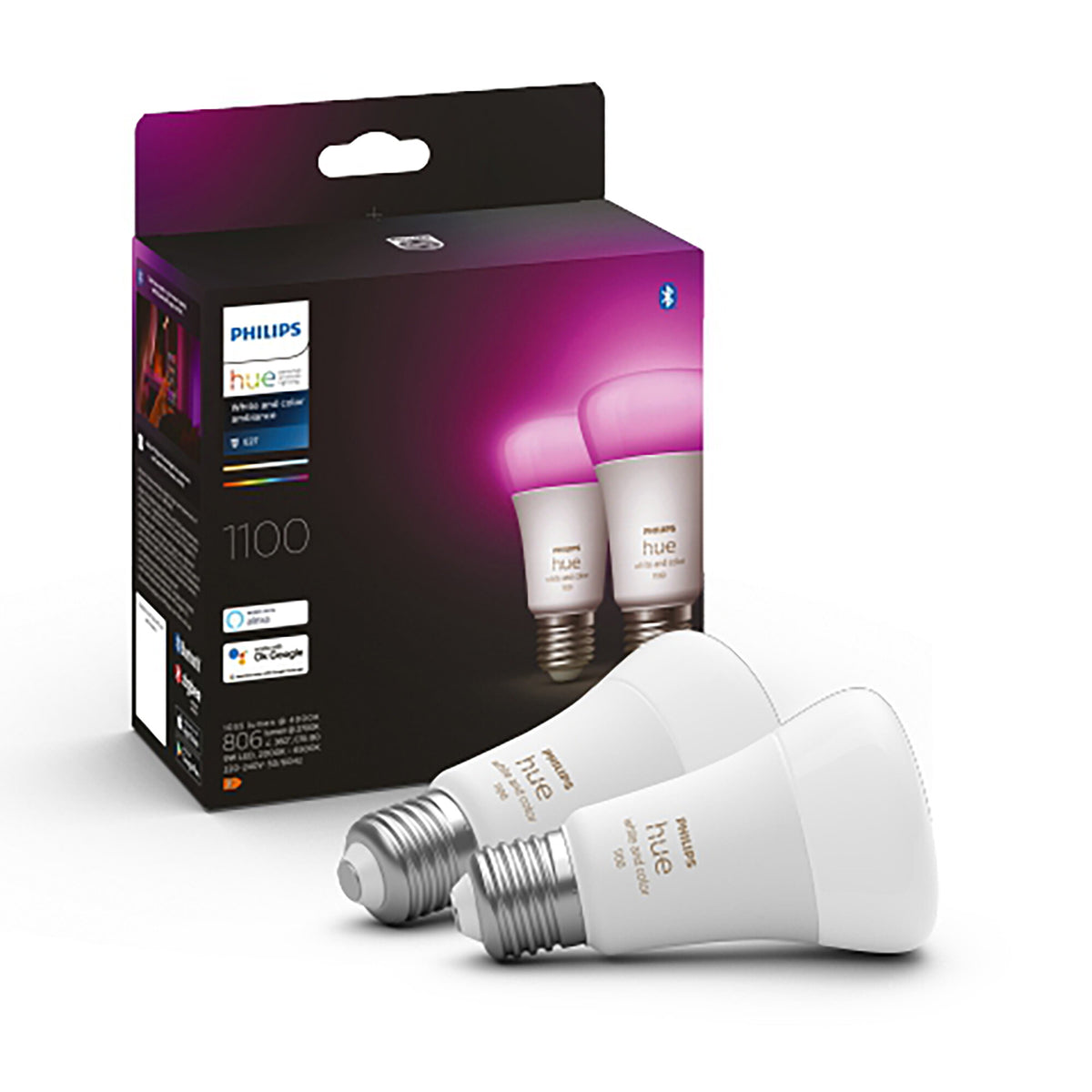 Philips Hue Smart lightbulb - White and Colour - E27 (Pack of 2)