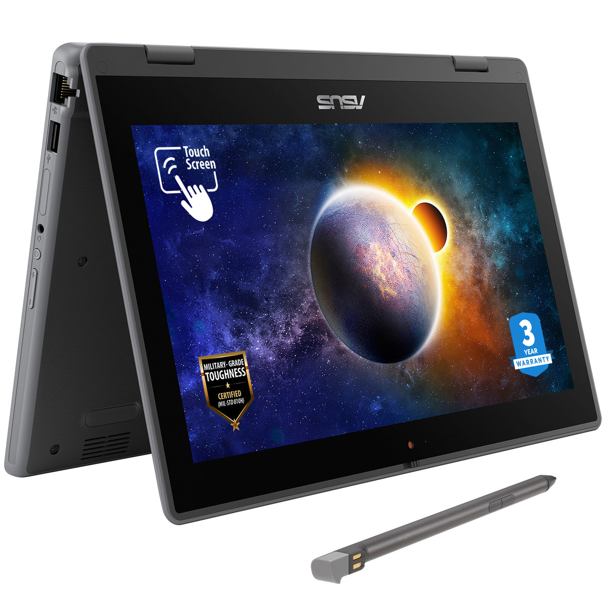 ASUS BR1100F-CDXA-3Y Hybrid (2-in-1) - 29.5 cm (11.6") - Touchscreen - Intel® Celeron® N N4500 - 4 GB DDR4-SDRAM - 128 GB eMMC -  Wi-Fi 6 - Windows 11 Pro Academic - Grey