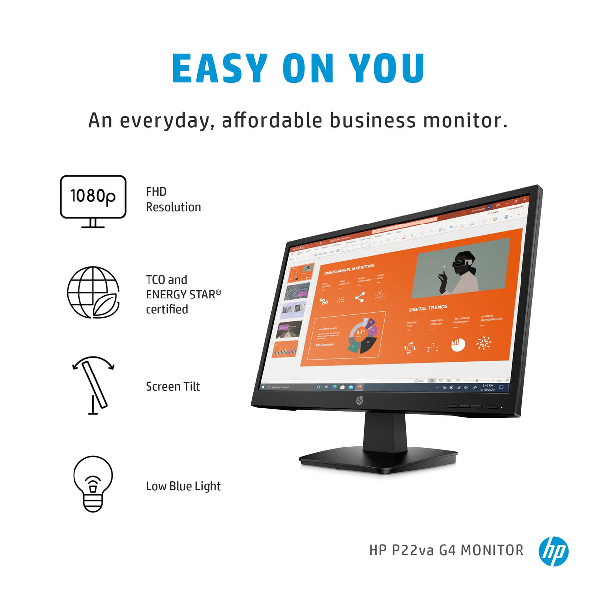 HP P22VA G4 - 54.6 cm (21.5") - 1920 x 1080 pixels Full HD Monitor