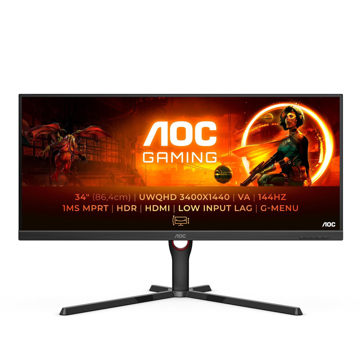 AOC G3 U34G3XM/EU LED display 86.4 cm (34") 3440 x 1440 pixels UltraWide Quad HD Black, Red Monitor