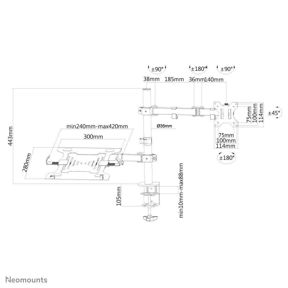 Neomounts FPMA-D550NOTEBOOK - Desk monitor + laptop mount for 25.4 cm (10") to 81.3 cm (32")