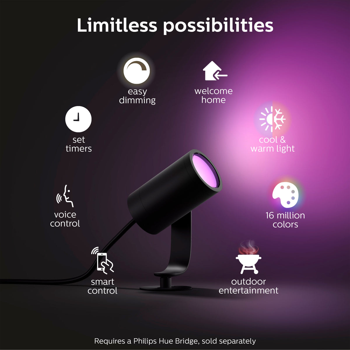 Philips Hue Lily Outdoor Lights Base Kit in Black - White and colour ambience (Pack of 3 & Bridge)
