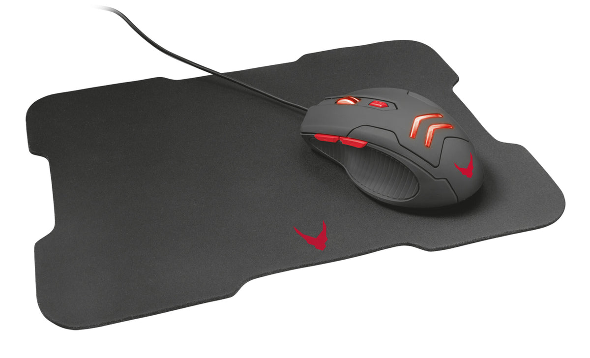 Varr VSETMPX4 Gaming Mouse and Mousepad Set - Wired USB-A Optical Backlit Mouse in Black/Red - 3,200 DPI