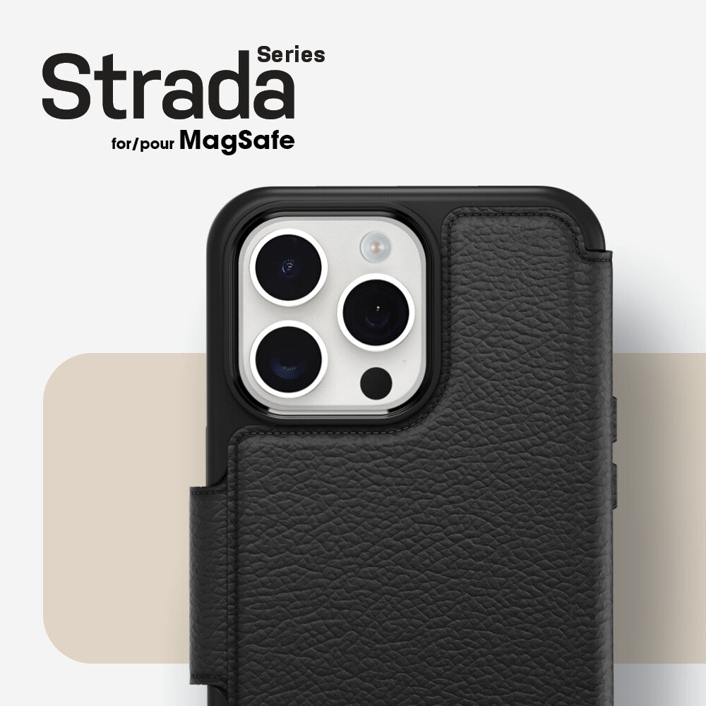 OtterBox Strada Series Folio with MagSafe for iPhone 15 Pro Max in Shadow (Black)