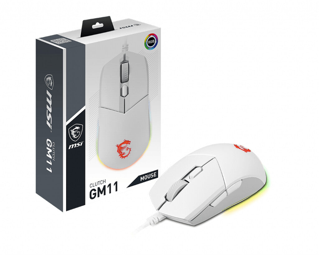 MSI CLUTCH GM11 - USB Type-A Optical Gaming Mouse in White - 5,000 DPI