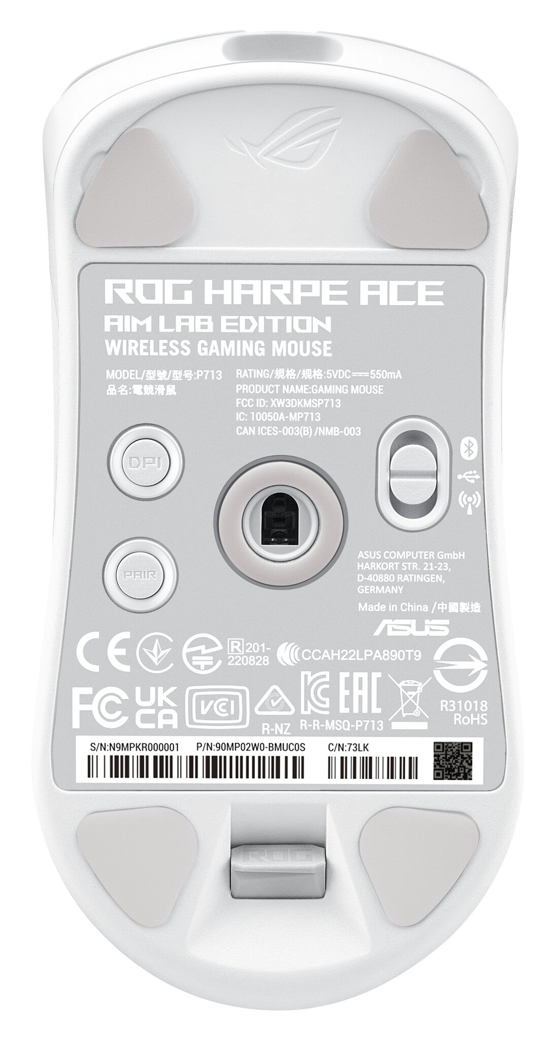 ASUS ROG Harpe Ace "Aim Lab Edition" - RF Wireless + Bluetooth + USB Type-C Opto-mechanical Mouse in White - 36,000 DPI