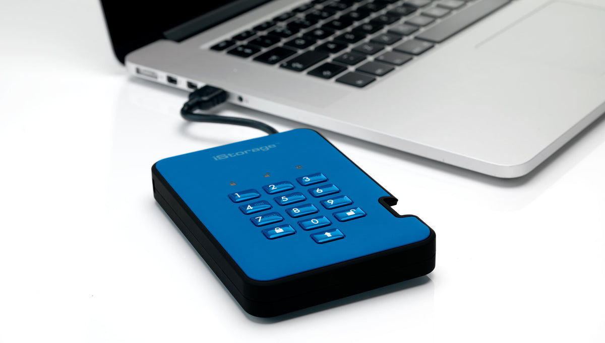 iStorage diskAshur2 - Secure Encrypted External hard drive in Blue - 3 TB