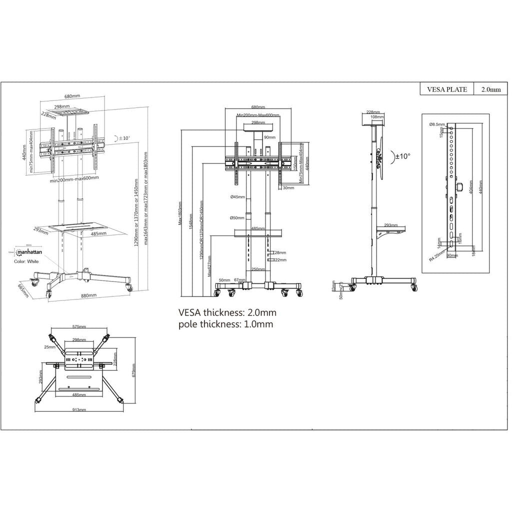 Manhattan 461238 - Trolley monitor/TV stand for 94 cm (37") to 177.8 cm (70")