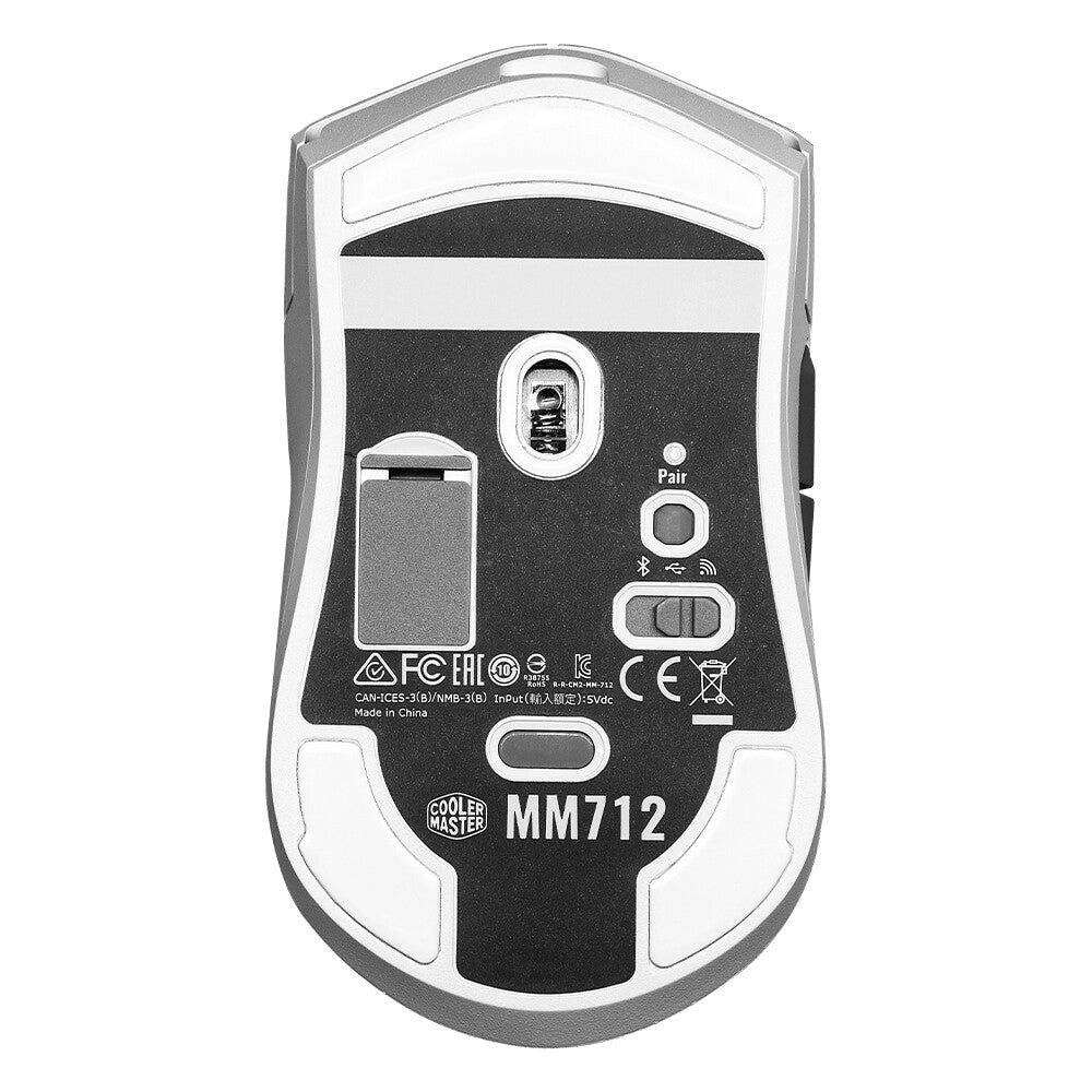 Cooler Master MM712 - RF Wireless + Bluetooth + USB Type-A Optical Mouse in White - 19,000 DPI