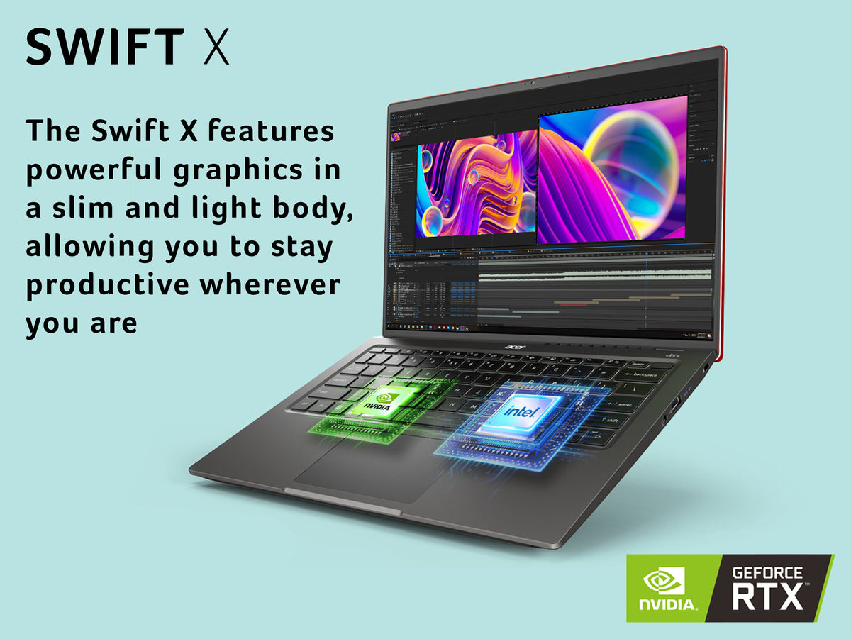 Acer Swift X SFX14-51G Laptop - 35.6 cm (14&quot;) - Intel® Core™ i5-1240P - 8 GB LPDDR5-SDRAM - 512 GB SSD - NVIDIA GeForce RTX 3050 - Wi-Fi 6E - Windows 11 - Grey