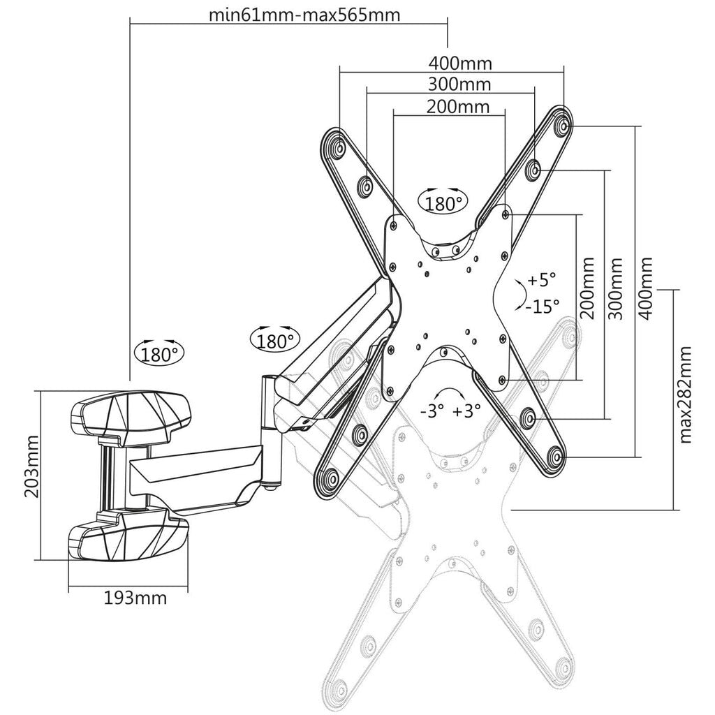 Manhattan 461641 - Wall monitor/TV stand for 53.3 cm (21") to 152.4 cm (60")