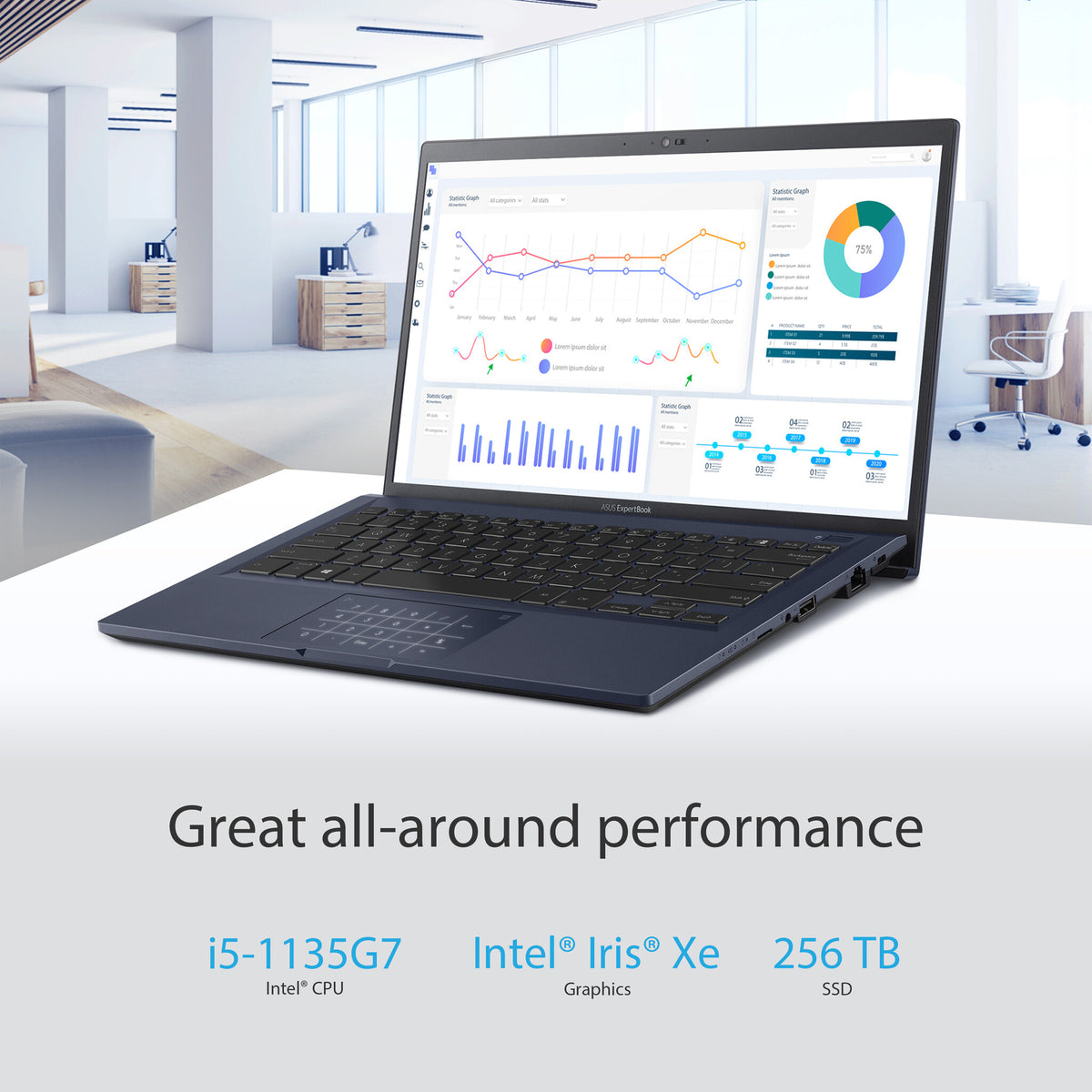 ASUS ExpertBook B1 Laptop - 35.6 cm (14") - Intel® Core™ i5-1135G7 - 8 GB DDR4-SDRAM - 256 GB SSD - Wi-Fi 6 - Windows 11 Pro - Black