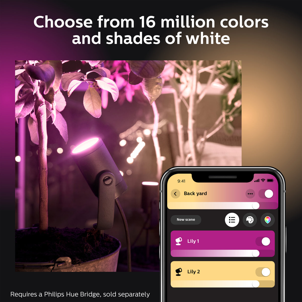 Philips Hue Lily Outdoor Lights Base Kit in Black - White and colour ambience (Pack of 3 & Bridge)