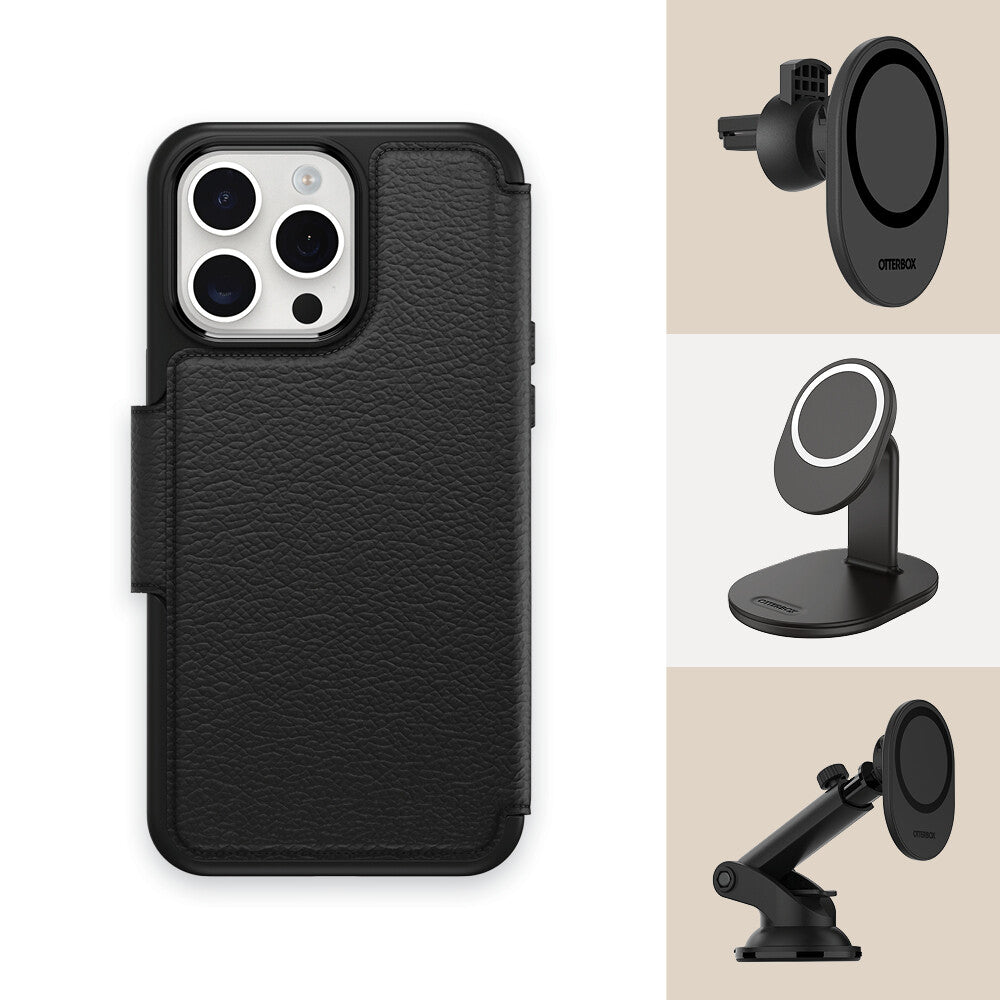 OtterBox Strada Series Folio with MagSafe for iPhone 15 Pro Max in Shadow (Black)