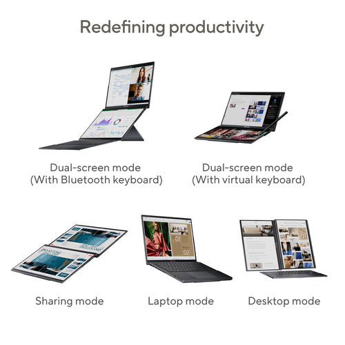 ASUS Zenbook Duo Hybrid (2-in-1) - 35.6 cm (14&quot;) - Touchscreen - Intel Core Ultra 9 185H - 32 GB LPDDR5x-SDRAM - 2 TB SSD - Wi-Fi 6E - Windows 11 Pro - Grey