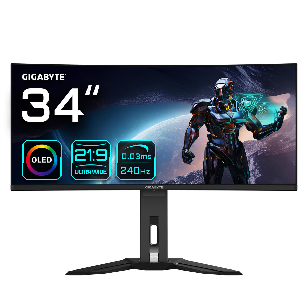GIGABYTE MO34WQC2 34" OLED WQHD Curved Gaming Monitor - 3440 x 1440/ 240Hz/ 0.03ms/ KVM/ 250 cd/m²/ FreeSync Premium Pro/ DisplayHDR True Black 400/ HDMI 2.1/ Displayport 1.4