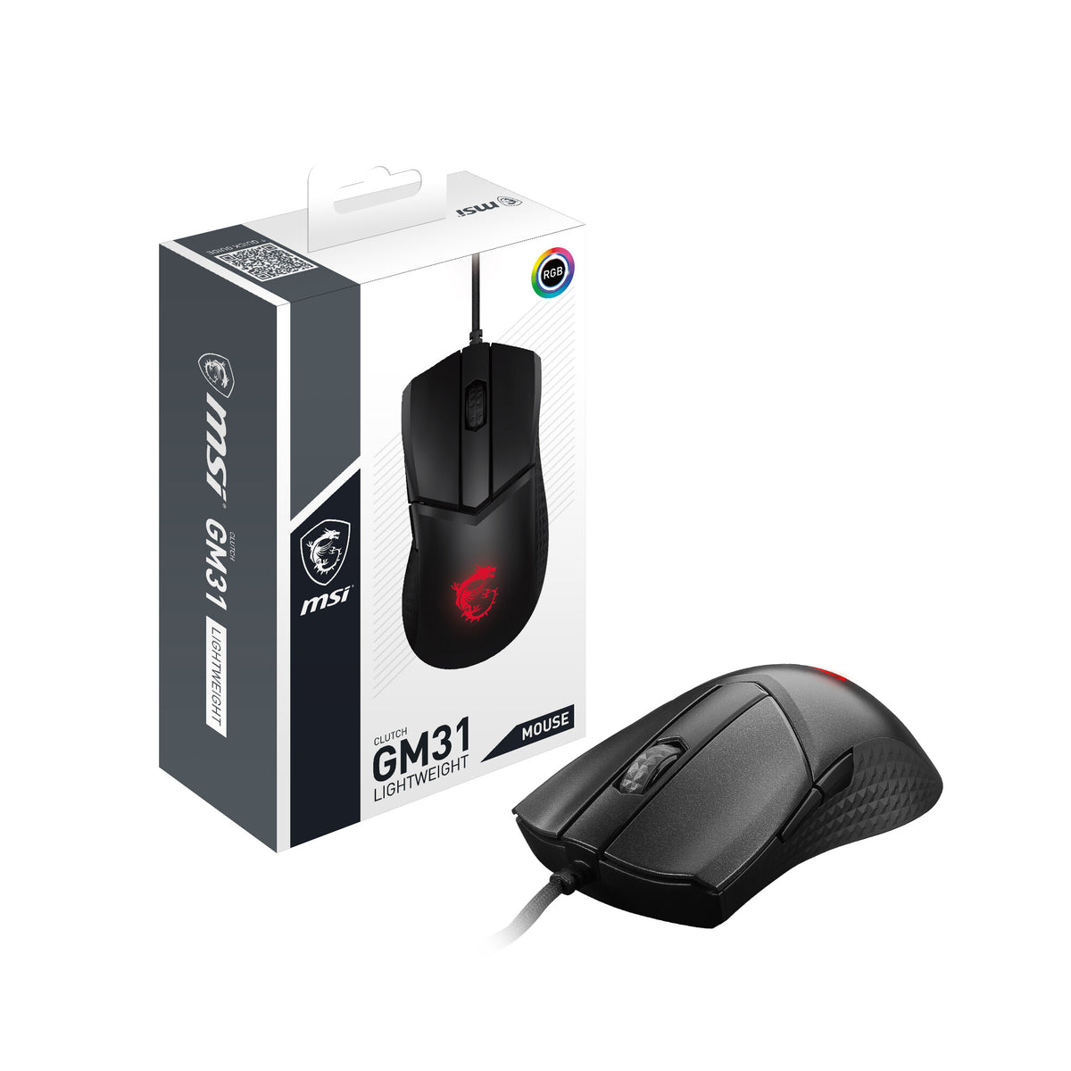 MSI CLUTCH GM31 LIGHTWEIGHT - USB Type-A Optical mouse in Black - 12,000 DPI