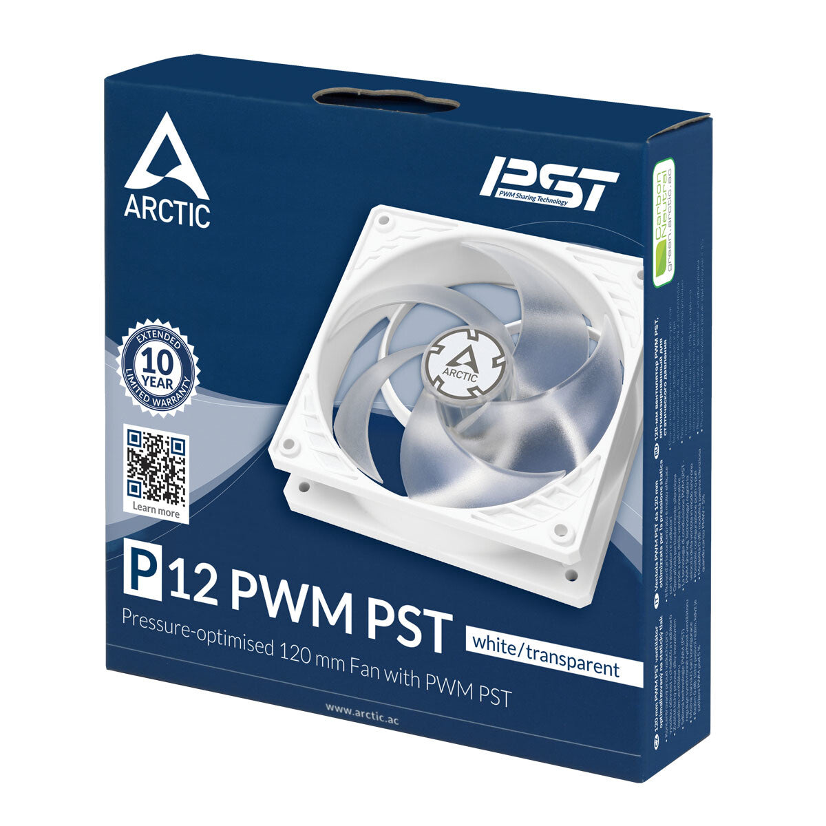 ARCTIC P12 PWM PST - Computer Case Fan in White / Transparent - 120mm