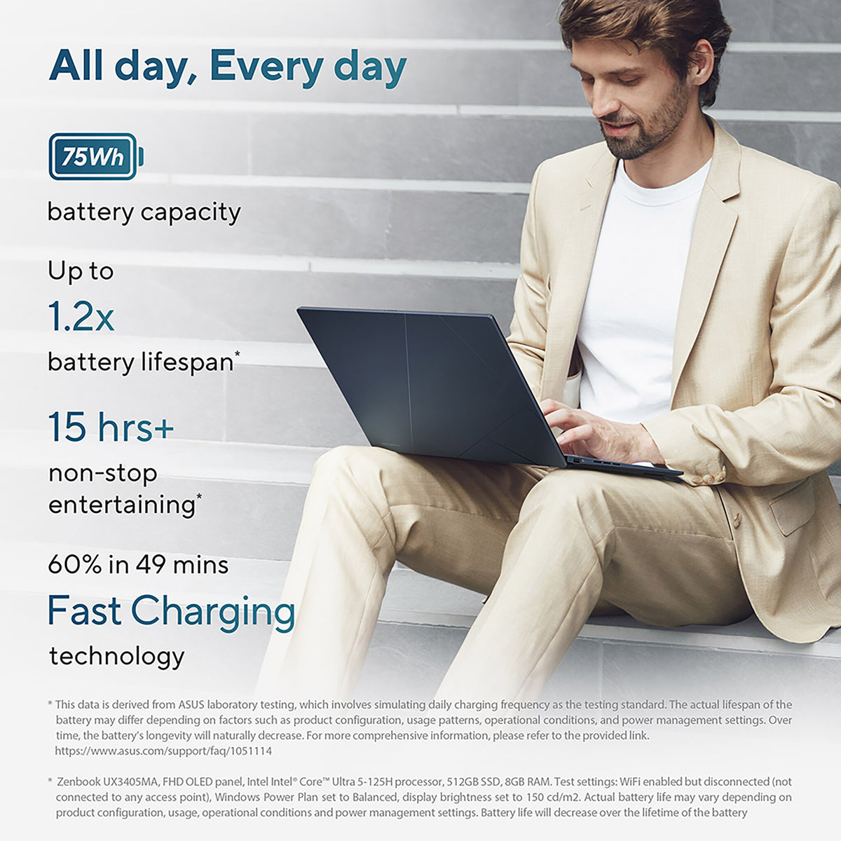 ASUS Zenbook 14 OLED Laptop - 35.6 cm (14&quot;) - Touchscreen - Intel Core Ultra 5 125H - 16 GB LPDDR5x-SDRAM - 512 GB SSD - Wi-Fi 6E - Windows 11 Home - Blue