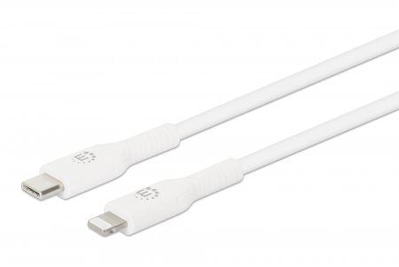 Manhattan USB-C to Lightning Cable, Charge &amp; Sync, 1m, White, For Apple iPhone/iPad/iPod, Male to Male, MFi Certified (Apple approval program), 480 Mbps (USB 2.0), Hi-Speed USB, Lifetime Warranty, Box