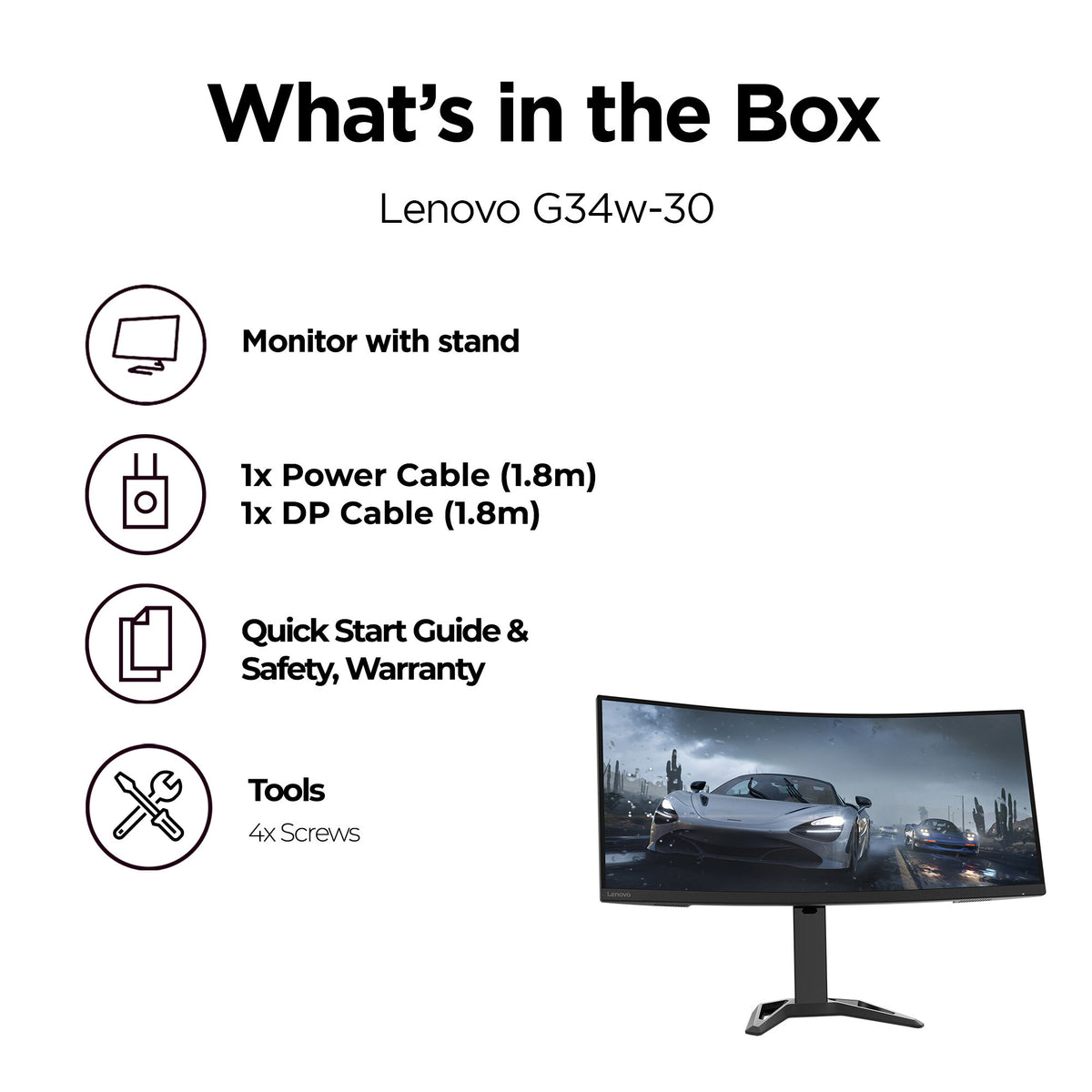 Lenovo G34W-30 - 86.4 cm (34") - 3440 x 1440 pixels WQHD W-LED Monitor