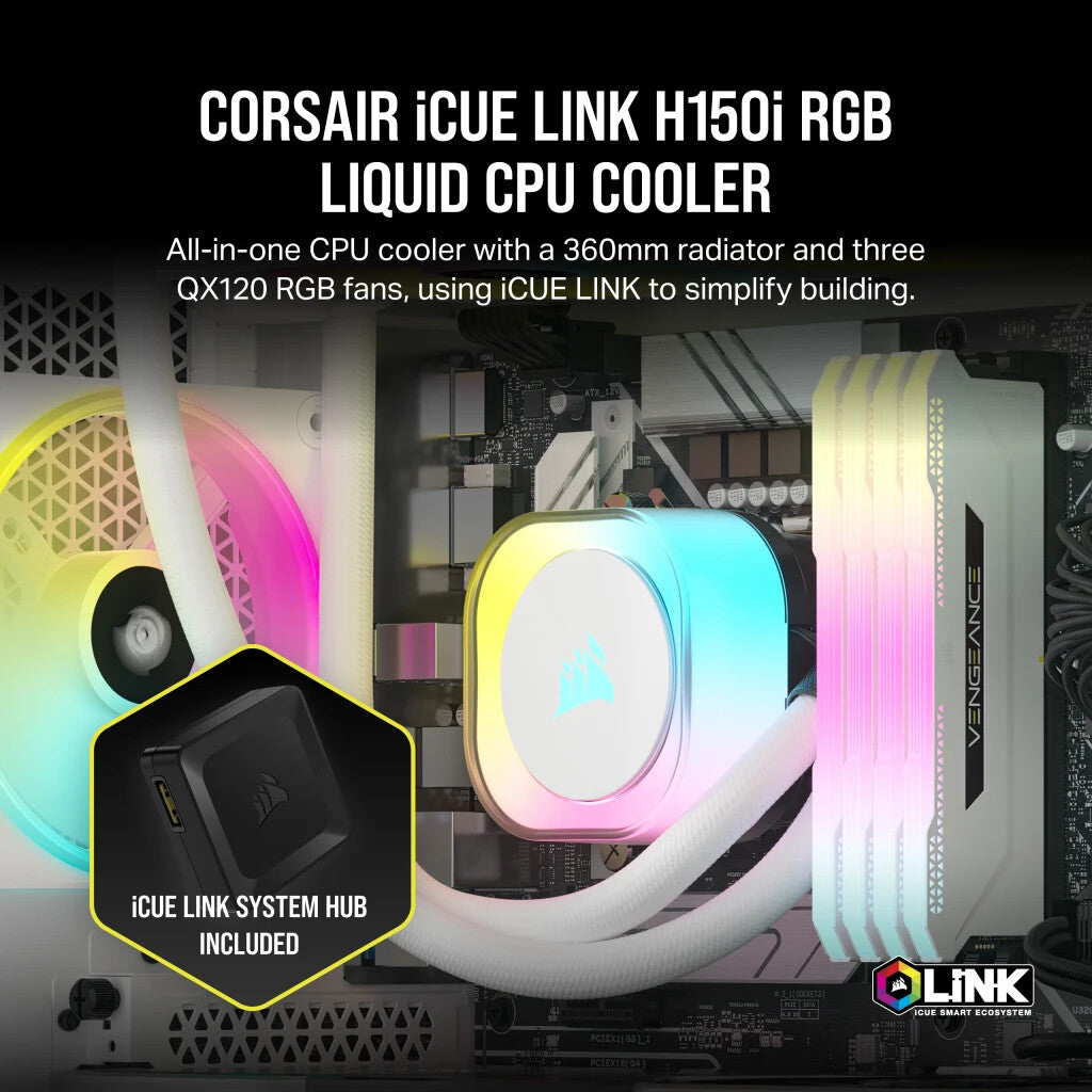 Corsair iCUE LINK H150i RGB - Liquid Processor Cooling Kit in White - 360mm