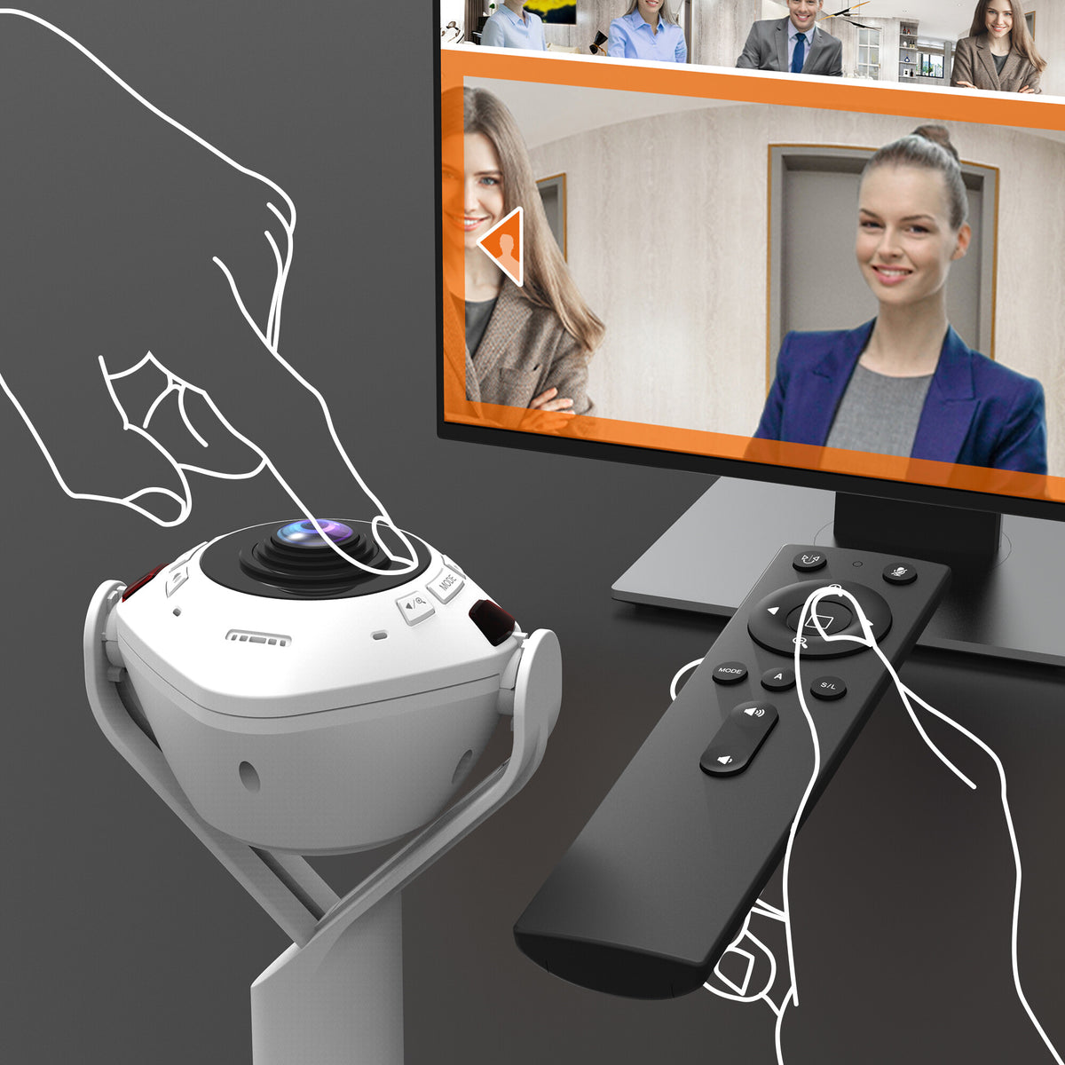 j5create JVU368 - USB Wired 360° AI-Powered 1080p Webcam with Speakerphone