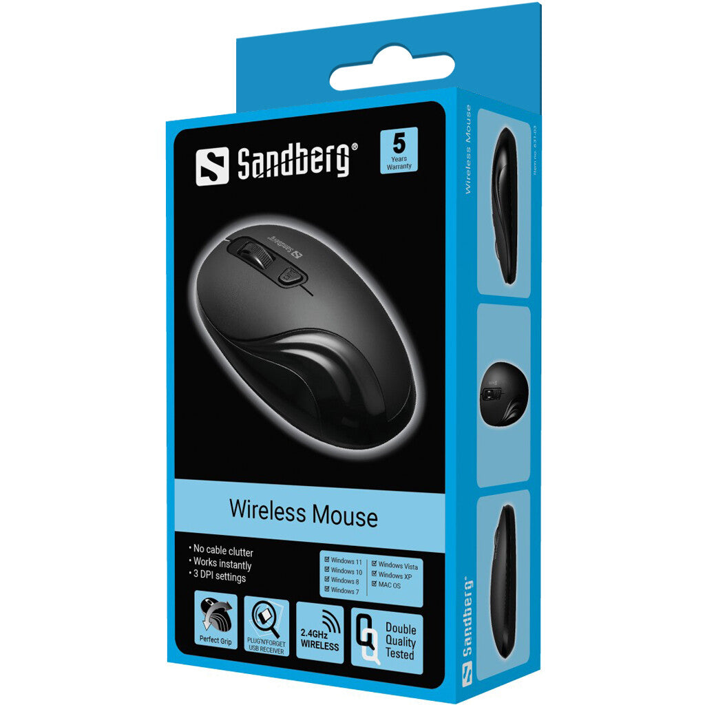 Sandberg - RF Wireless Mouse in Black - 1,600 DPI - Clove Technology