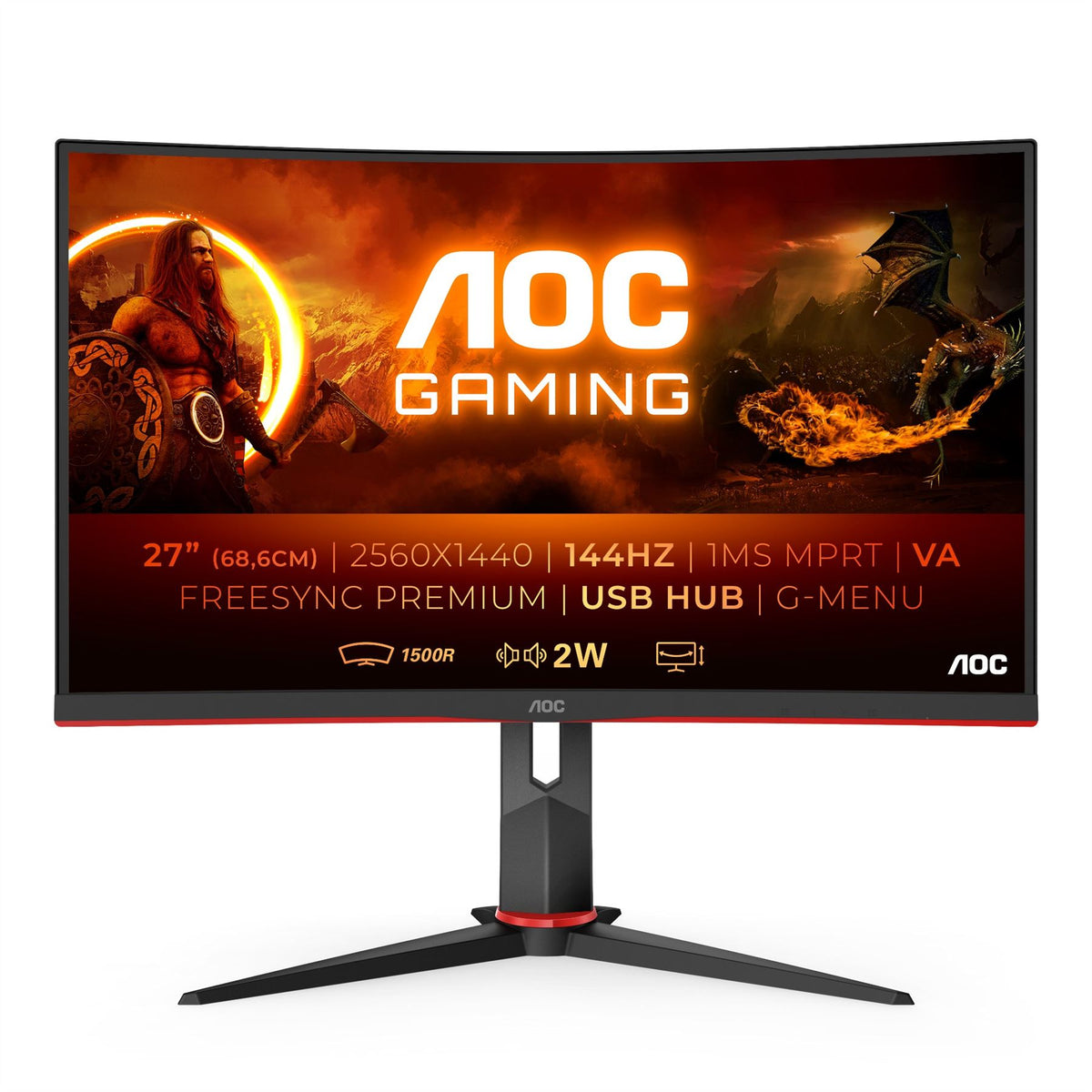 AOC G2 CQ27G2U/BK Computer Monitor 68.6 cm (27&quot;) 2560 x 1440 pixels Quad HD LED Black, Red