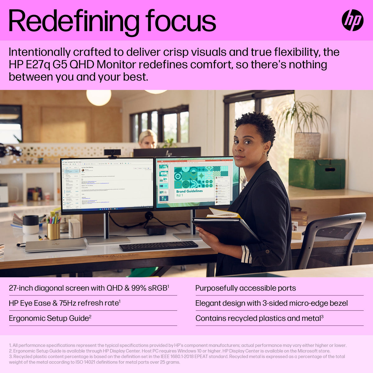 HP E27Q G5 - 68.6 cm (27") - 2560 x 1440 pixels Quad HD LCD Monitor